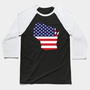 Wisconsin State Shaped Flag Background Baseball T-Shirt